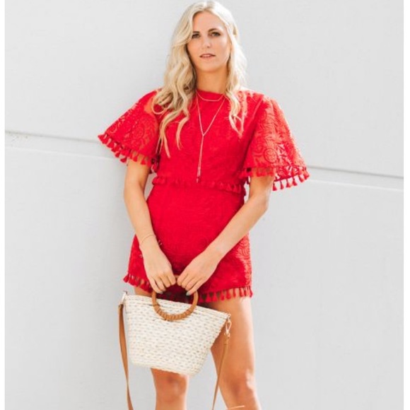 findersKEEPERS // red lace tassel open back romper - Picture 5 of 8